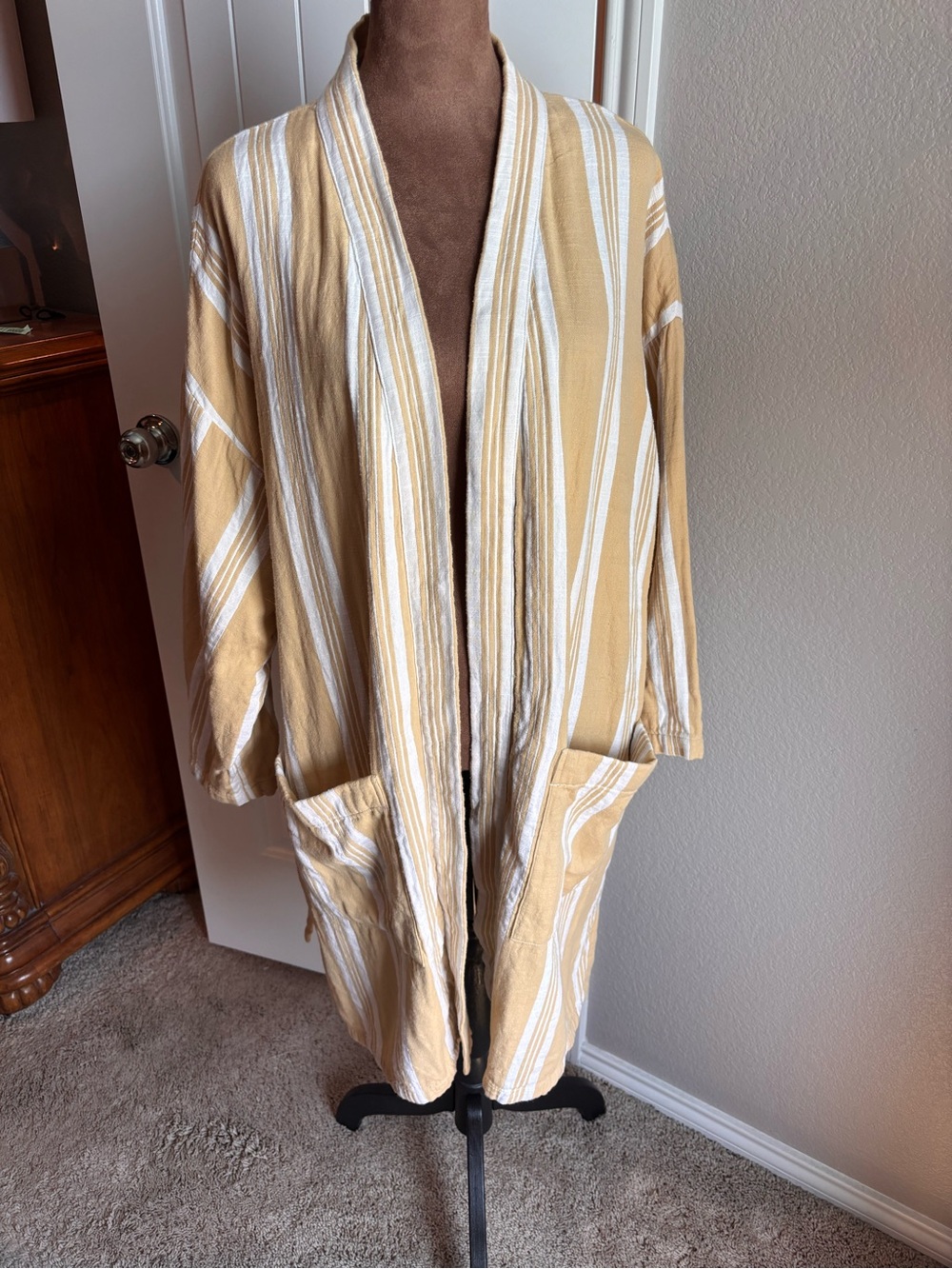 Eileen Fisher Organic Cotton Striped Long Cardigan Duster OS (XL/XXL)